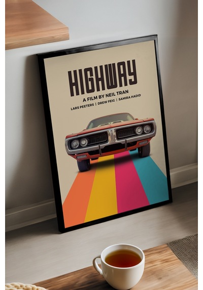 Highway Siyah Ahşap Çerçeveli Poster, Dekoratif Seyahat Duvar Tablosu
