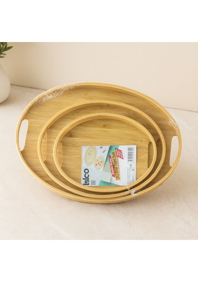 Oval Bambu Ahşap Tepsi Seti 3'lü 20x29, 26x36, 31x45 Cm