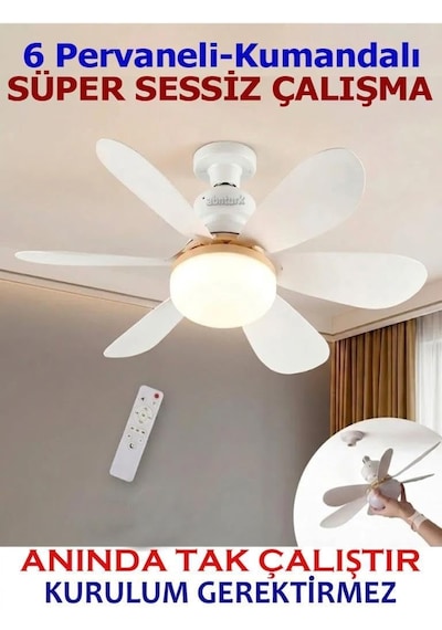 Enerji Tasarruflu Led Işıklı Uzaktan Kumandalı 6 Pervane Tavan Vantilatörü Sessiz Çalışan 2 Yıl  Türk
