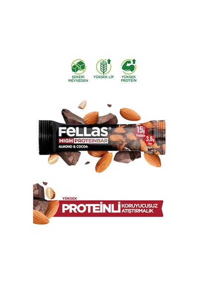 Fellas Yüksek Protein Bar - Bademli 45g x 12 Adet