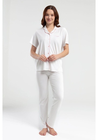Pierre Cardin 7715 Kadın Kısa Kollu Gömlek Pijama Takımı-krem Krem