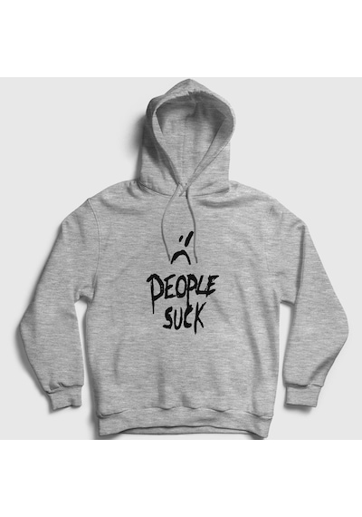 Presmono Unisex People Suck Xxxtentacion Kapüşonlu Sweatshirt Gri Melanj