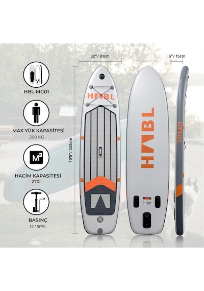 Şişme Sup Board 81 320 15cm Setli Gri Su Sporları İçin Dayanıklı Ve Konforlu Kullanım