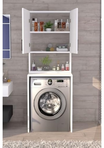 Üst Dolaplı Çok Amaçlı Çamaşır Makinesi Banyo Dolabı Beyaz Diğer