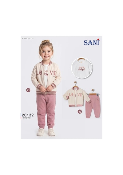 Sani Kids Sani Love 3'lü Eşofman Takımı - Krem Pembe Pudra