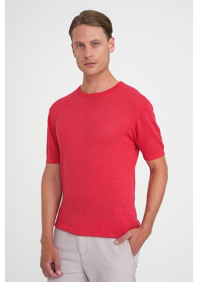 Efor Comfort Fit Bisiklet Yaka Kısa Kol Spor Mercan Triko Tr 881 Mercan