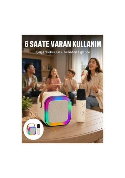 Taşınabilir Karaoke Mikrofon Seti Bluetooth Hoparlörlü Yeni Nesil Sarı
