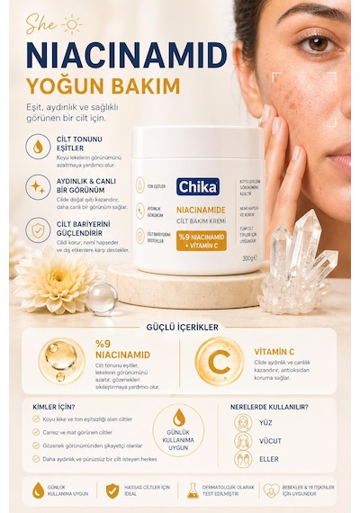 Chika Med + Niasinamid Leke Karşıtı Nemlendirici Bakım Kremi 400 Ml