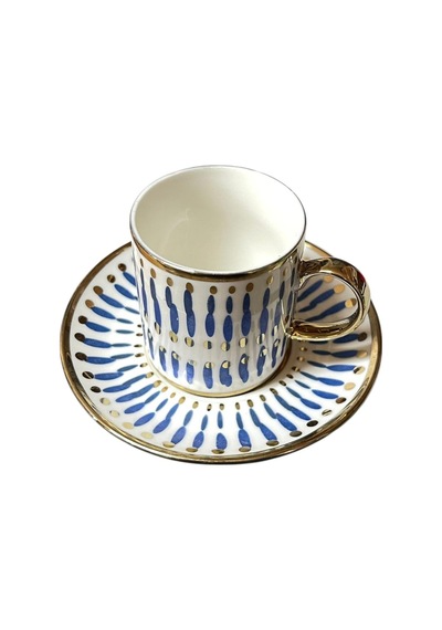 6 Kişilik Minimalist Tasarım Çizgili Türk Kahvesi Fincanı Ve Tabağı -90ml Diğer
