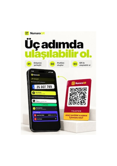 Qr Kodlu Numaratör Araç Ve Motosiklet İçin Qr Etiket Park Numaratörü 8,5x5,5 Cm Kırmızı Numaraqr