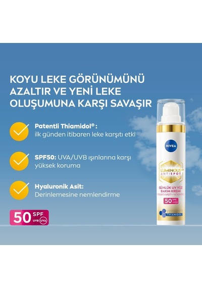 Nıvea Luminous630 Leke Karşıtı Gündüz Bakım Kremi 40ml, Spf50 Yüksek Güneş Koruyucu, Hyaluronik Asit, E Vitamini, Hassas Cilt, Yüz Güneş Koruyucu, Koyu Leke, Güneş Lekesi Karşıtı Sku: Smg869001039295 Açık Bej Nıvea Luminous630 Leke Karşıtı Gündüz Bakım Kremi 40ml, Spf50 Yüksek Güneş Koruyucu, Hyaluronik Asit, E Vitamini, Hassas Cilt, Yüz Güneş Koruyucu, Koyu Leke, Güneş Lekesi Karşıtı Sku: Smg869001039295 Açık Bej