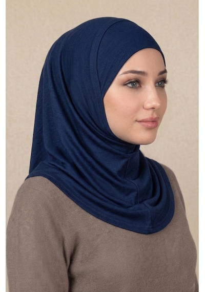 Sonbaharmoda Hazır Türban Pratik Kaymaz Tesettür Eşarp Viskon Likralı Rahat Günlük Ve Namaz İçin Hijab Lacivert
