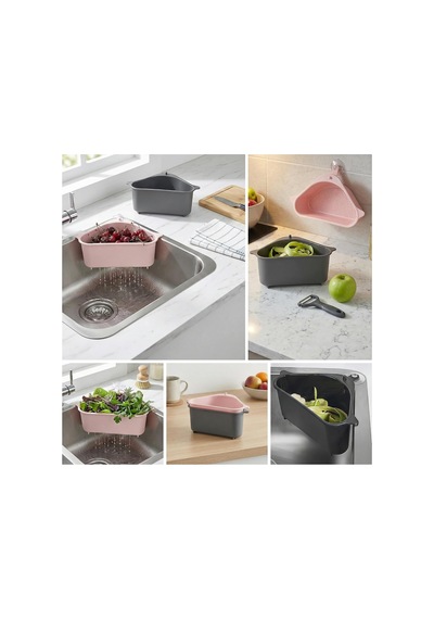 Plastik Lavabo Çöp Filtresi Ve Süzgeci - Silikon Vantuzlu Köşe Lavabo Organizeri - Yemek Artığı Süzme Ve Çöp Toplama Sepeti 18x18x9.5 Cm - Asorti