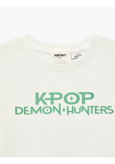 Koton Lisanslı Kpop Demon Hunters Zoey Baskılı Kısa Kollu Bisiklet Yaka Pamuklu Tişört Ekru 7wkg10475ak