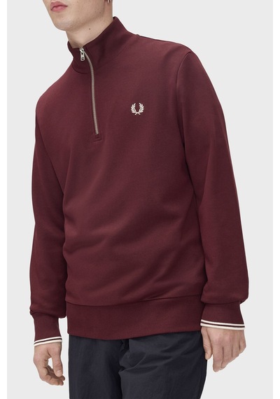 Fred Perry Logolu Pamuklu Yarım Fermuarlı Sweat Erkek Sweat M3574 64a Bordo