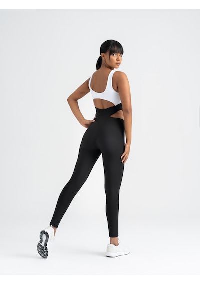 Lismina Bold Curve Spor Tayt Tulum Siyah - Beyaz
