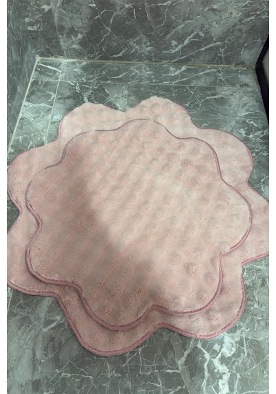 Bubble Papatya Banyo Paspası 2'li Set Pofuduk Yumuşak Peluş Kaymaz Taban Dekoratif Banyo Halısı Pembe