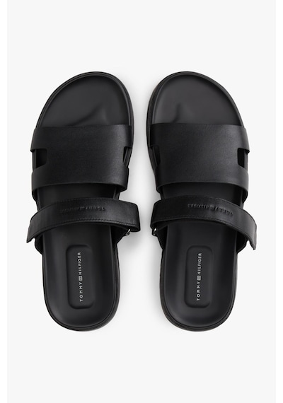 Tommy Hilfiger Erkek Ayarlanabilir Premium Siyah Deri Sandalet-13409 Siyah
