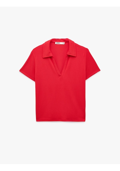 Koton Slim Fit Ribanalı Kısa Kollu Polo Yaka Tişört Kırmızı 6sak50517ek