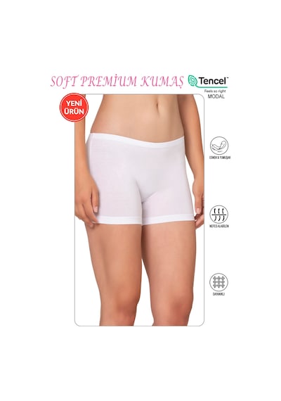 Özkan Underwear Özkan 27782 Kadın Premium Kumaş Modal Pamuklu Esnek Rahat Mini Boxer Şort Tayt Beyaz