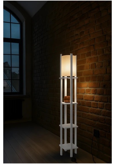 Artıled Modern Metal Gövdeli-raflı Dekoratif Ayaklı Lambader 22x22x145 Bej