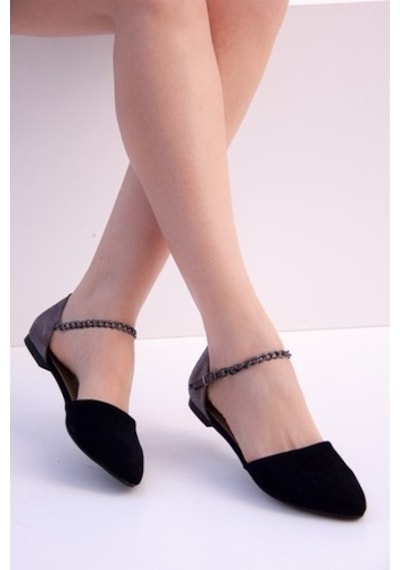Fox Shoes Siyah/Platin Kadın Babet B726024402