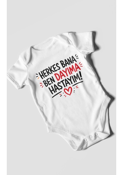 Morivokids Herkes Bana, Ben Dayıma Hastayım Kısa Kollu Bebek Body %100 Pamuk Beyaz