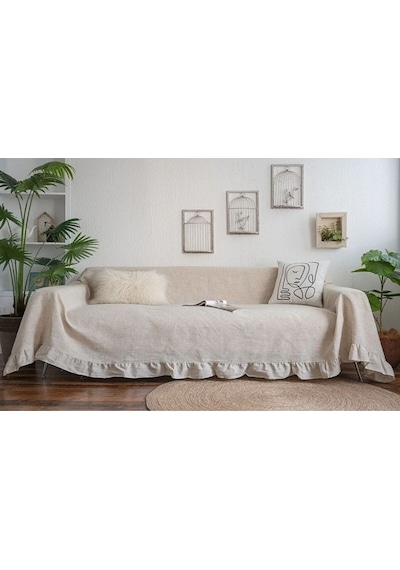 Naturel Vintage Fırfırlı Masa Örtüsü / Koltuk Örtüsü