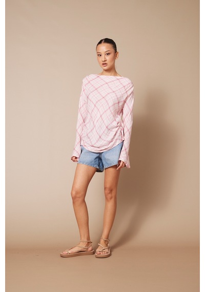 Pilili Kareli Bluz Pembe