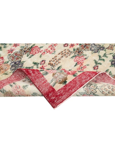 Bespoky W.wash Kırma Krem Çiçekli Vintage Salon Halısı El Dokuma Bej