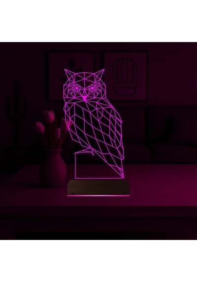 Luvivia Baykuş Polygonal 3d Lamba - Masa Gece Lambası Şeffaf