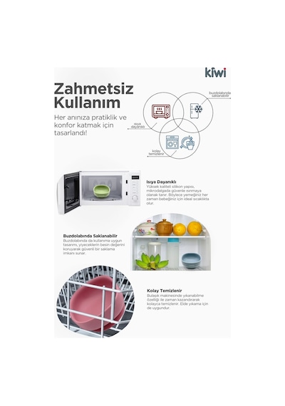 Kiwi 3 Parça Kase Çatal Kaşık Beslenme Seti - Doğal Silikon Bpa İçermez- Dusty Blue