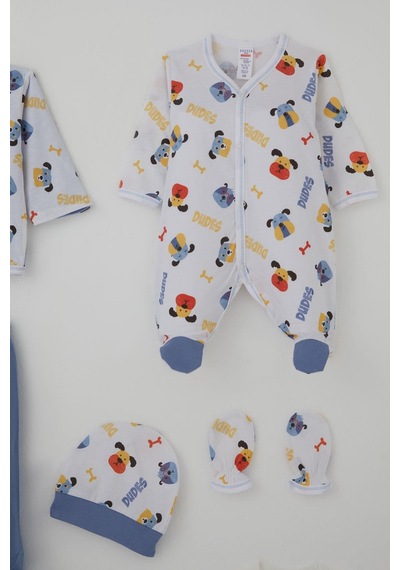 Breeze Erkek Bebek Hastane Çıkışı 8 Li Ahbap Köpekçikler Desenli 0-3 Ay, Beyaz