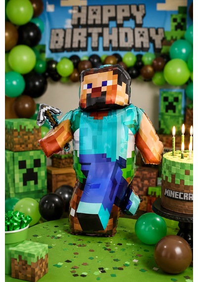 Minecraft Steve Folyo Balon 90x75 Cm Doğum Günü Parti Dekorasyon Balonu Çok Renkli