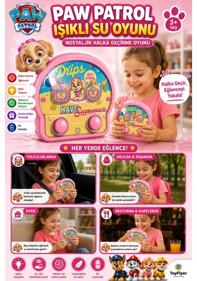 Paw Patrol Işıklı Suda Halka Geçirme Oyunu Nostaljik Sulu Oyun Stres Oyuncağı Pembe 2586bd-pawpembe