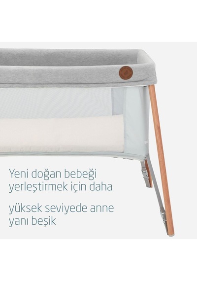 Iris 2 'si Bir Arada Anne Yanı Beşik ve Taşınabilir Çift Katlı Park Yatak Beyond Grey Eco