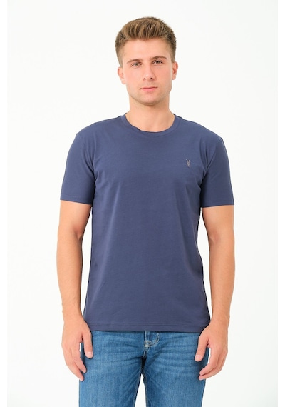 Erkek Basic Göğüs Nakış Detaylı Standart Fit Normal Kesim %100 Pamuk T-shirt Gri Melanj