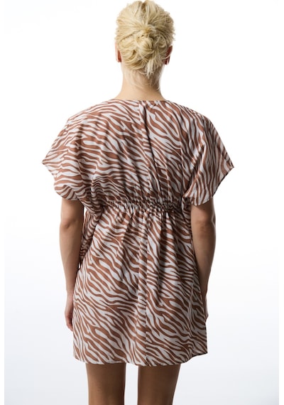 Penti Gale Zebra Desenli Bağlama Detaylı Mini V Yaka Kaftan Çok Renkli
