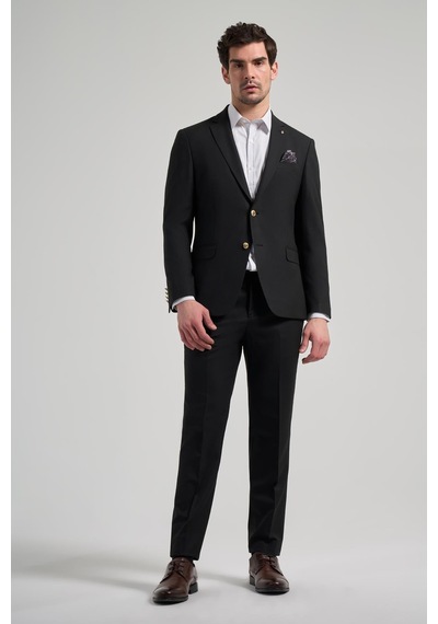 İmza Düz Bez Ayağı Mono Yaka Tam Astar Esnek 6 Drop Slim Fit Ceket 1002245903 Siyah
