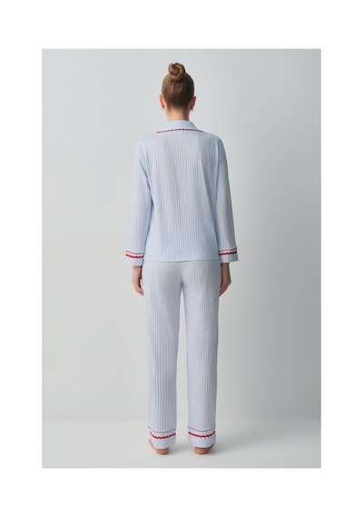 Suwen Tiny Gömlek Yaka Pamuklu Pijama Takımı Wsh105100081196 Mavi