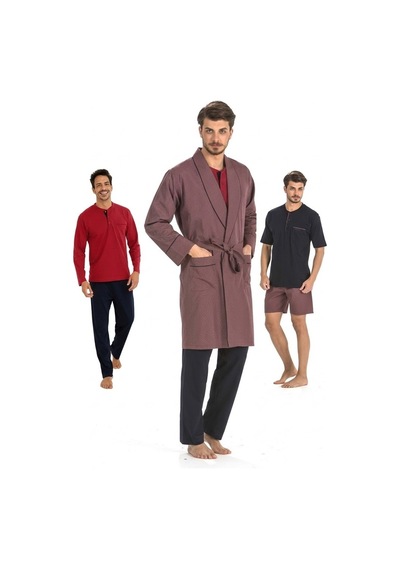 Pierre Cardin 5li Penye Robdöşambr Damat Pijama Set 5560 Bordo
