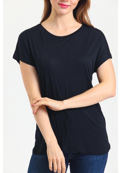 Kadın Bambu Kumaş Bisiklet Yaka T-shirt Siyah