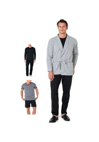 Pierre Cardin 5640 Erkek Triko Sabahlıklı 5'li Pijama Takım-gri Gri Melanj