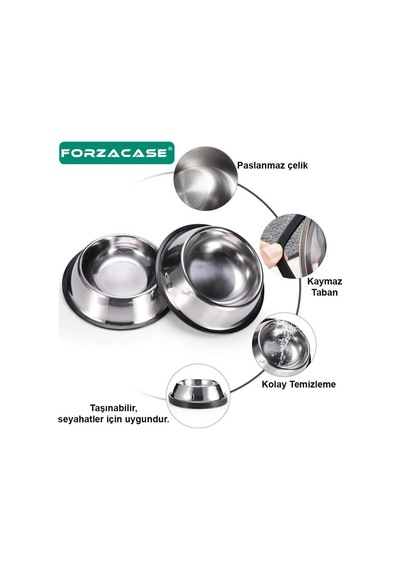Forzacase 22 Cm 500 Ml Kedi Köpek Metal Mama Ve Su Kabı - Fc032