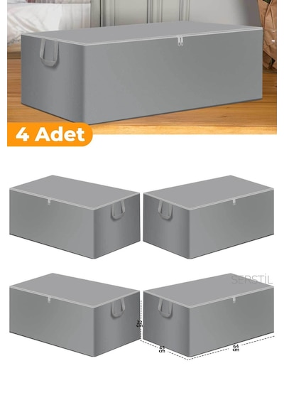 Serstil 4 Adet - Büyük Boy Baza Altı Ve Çekyat Hurç 65 X 45 X 22 Cm - Gri Antrasit
