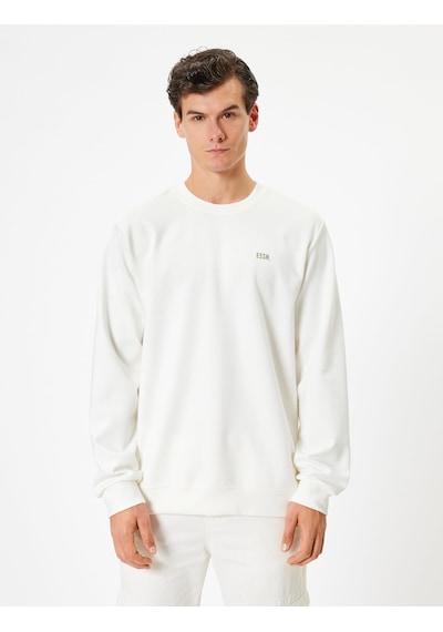 About Blank Koton Bisiklet Yaka Sweatshirt Minimal Baskılı Basic İnterlok Kumaş Pamuk Karışımlı Acı Kahverengi