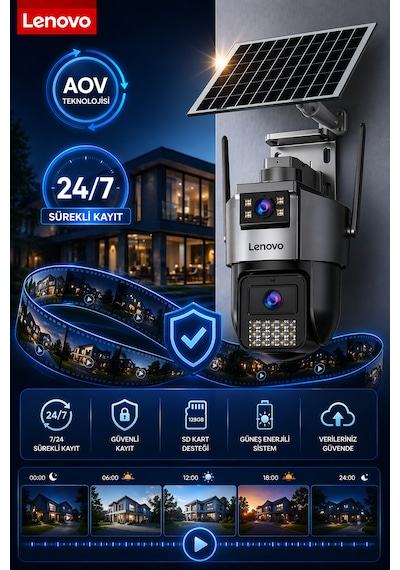 2 Kameralı Sim Kartlı Solar Panelli Aov Sürekli Kayıt Yapabilen Gece Görüşlü Güvenlik Kamerası
