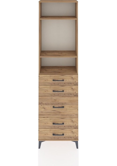 Arges Dolap 3 Raflı 5 Çekmeceli 60x30x221 Çam-çam Çam