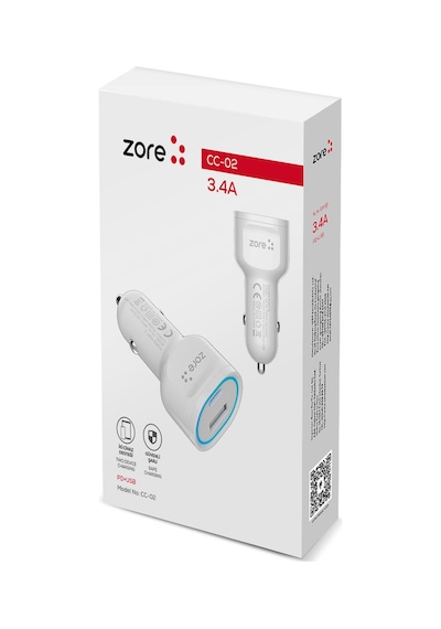 Alan Tech Cc-02 Hızlı Şarj Özellikli Led Işıklı Qc 3.0 Usb-a Ve Type-c Pd Araç Şarj Başlığı Pd 20w - Beya Beyaz