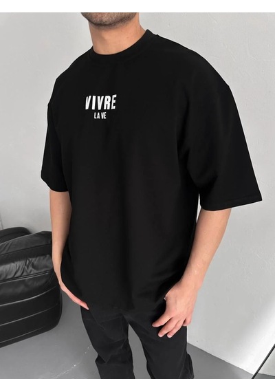 Assema Erkek Baskılı Oversize Bisiklet Yaka Kısa Kol T-shirt - Siyah Çok Renkli